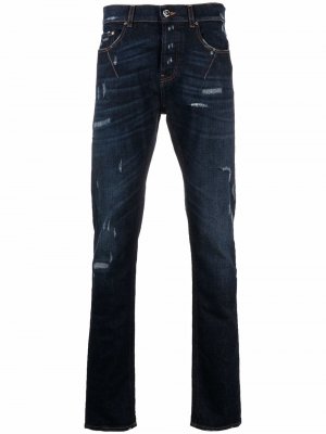 Узкие джинсы с эффектом потертости Les Hommes. Цвет: синий