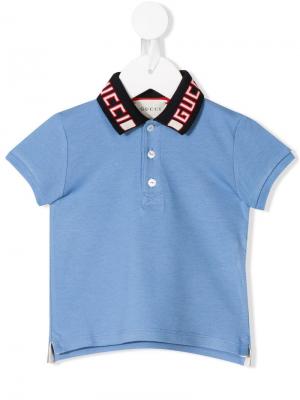 Рубашка-поло с контрастным воротником Gucci Kids. Цвет: синий