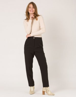 Женские прямые классические брюки с драгоценной пуговицей , черный Naf