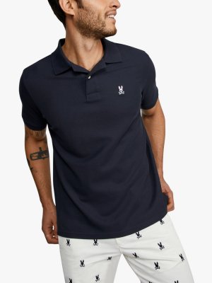 Классическая рубашка-поло из пике с короткими рукавами , темно-синий Psycho Bunny
