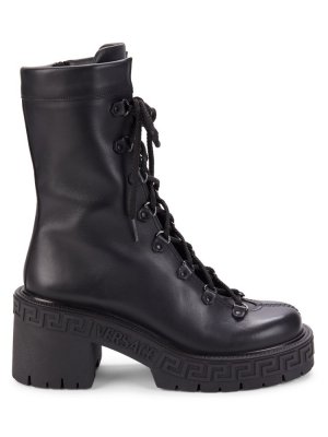 Ботинки в стиле милитари Greca на блочном каблуке , черный Versace
