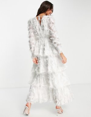 Свадебное фактурное платье макси белого цвета с завязками на спине Bridal-Белый Y.A.S
