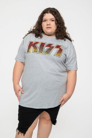 Винтажная классическая футболка с логотипом группы KISS, серый Kiss