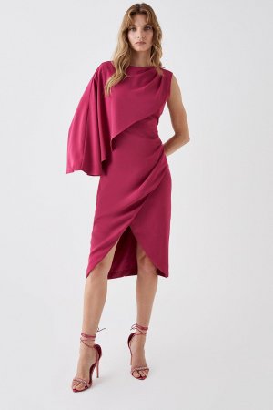 Асимметричное платье с юбкой-кейпом и запахом , розовый Coast