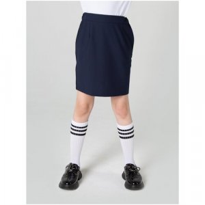 Школьная юбка, мини, пояс на резинке, карманы, размер 134, синий 80 Lvl. Цвет: синий