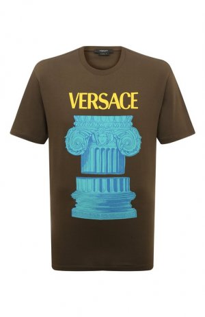 Хлопковая футболка Versace. Цвет: хаки