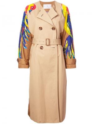 Двубортное пальто с принтом на рукавах Tsumori Chisato. Цвет: нейтральные цвета