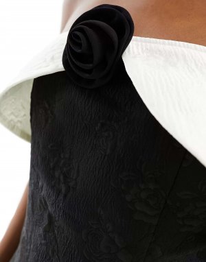 Черное жаккардовое мини-платье с открытыми плечами и розеткой Sister Jane Encore
