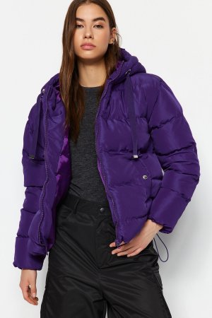 Куртка-пуховик оверсайз водоотталкивающая с капюшоном, темно-фиолетовый Trendyol