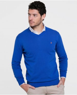 Мужской синий свитер с v-образным вырезом, Valecuatro. Цвет: синий
