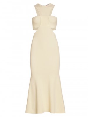 Трикотажное платье-миди в рубчик с вырезами , белый Alexander McQueen