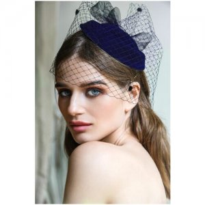 Шляпка с вуалью, вуалетка, вуалетка темно синяя, шляпка, заколка, женская, вечерняя ободок Diana Pavlovskaya. Цвет: синий