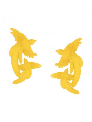 Двойные серьги в форме птиц Olgafacesrok. Цвет: желтый