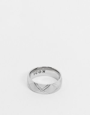Серебристое кольцо из нержавеющей стали с гравировкой перекрестными штрихами -Серебряный Icon Brand