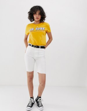 Белые джинсовые леггинсы-шорты Pull&Bear. Цвет: белый