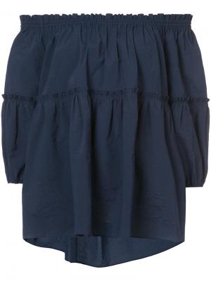 Блузка с открытыми плечами Kuho. Цвет: синий