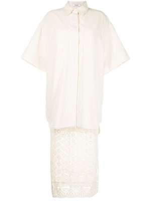 Многослойное кружевное платье-рубашка Goen.J. Цвет: бежевый