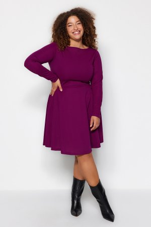 Платье больших размеров – фиолетовое фигуристка , фиолетовый Trendyol
