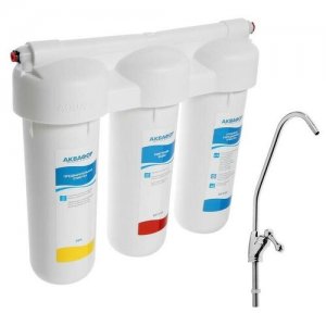 Система для фильтрации воды Трио норма, РР5/В510-04/В510-02, умягчающий, 3-х ступенчатый, с краном, 1.5 л/мин Аквафор