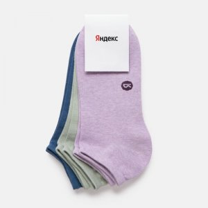 Носки унисекс , 3 пары, укороченные, размер 40-44, розовый, зеленый Яндекс. Цвет: зеленый/разноцветный/синий/розовый