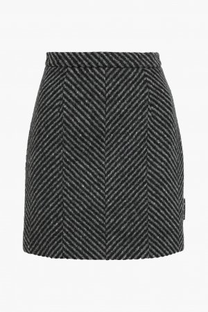 Мини-юбка из шерстяного фетра с узором «елочка» , черный Off-White