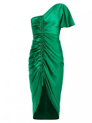 Асимметричное платье-миди из атласа , цвет emerald Zac Posen