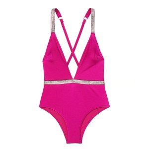 Купальник Victoria's Secret Swim Shine Strap Plunge One-Piece, малиновый Victoria's. Цвет: розовый