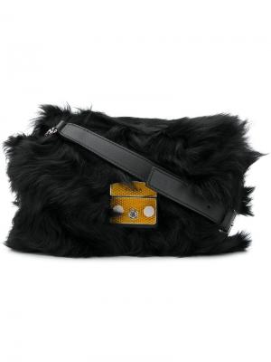 Меховая сумка через плечо с клапаном Furla. Цвет: черный