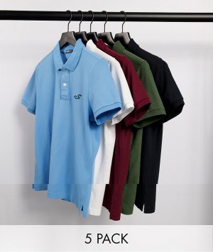 Набор из 5 футболок-поло пике с логотипом (белая/бордовая/синяя/оливковая/черная) -Многоцветный Hollister