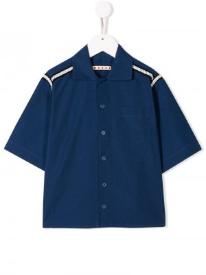 Рубашка на пуговицах с воротником-поло Marni Kids. Цвет: синий