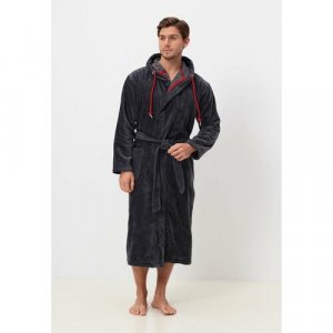 Халат , длинный рукав, карманы, капюшон, банный халат, размер XXL, серый Luisa Moretti. Цвет: серый