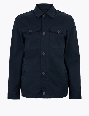 Мужской хлопковый пиджак, Marks&Spencer Marks & Spencer. Цвет: темно-синий