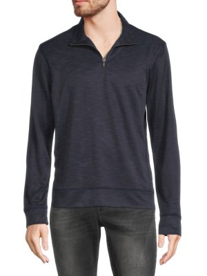 Трикотажная рубашка-пуловер с молнией на четверть , цвет Navy Blaze Saks Fifth Avenue
