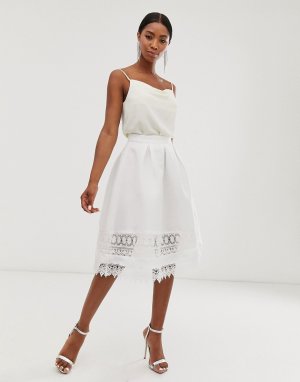 Белая юбка миди с кружевными вставками -Белый Chi London