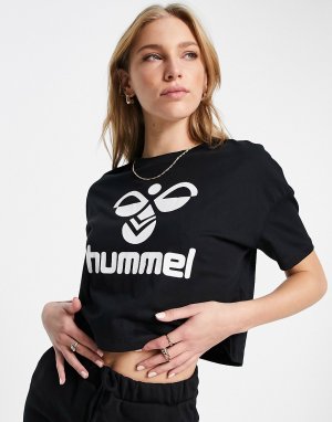 Черная укороченная футболка с шевронным узором -Черный цвет Hummel