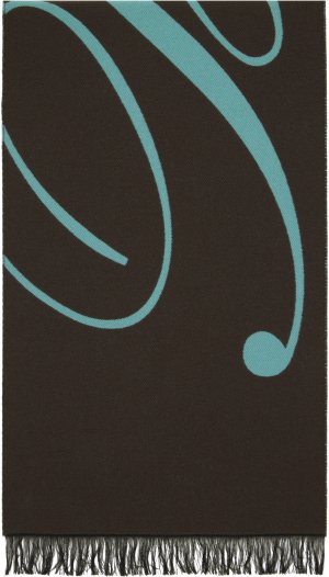 Серо-синий шерстяной шелковый шарф с логотипом Burberry
