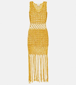 Платье миди крючком с бахромой, желтый Anna Kosturova