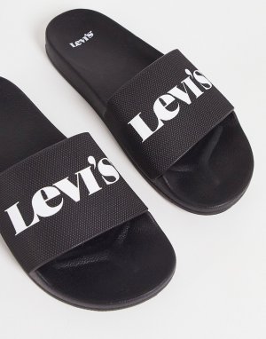 Черные шлепанцы с текстовым логотипом Levis-Черный Levi's