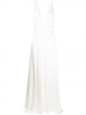 Атласное свадебное платье с V-образным вырезом Jonathan Simkhai. Цвет: белый