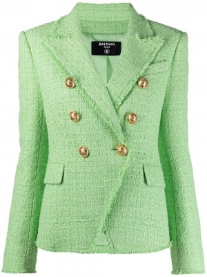 Двубортный пиджак с бахромой Balmain. Цвет: зеленый