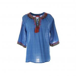 Блузка однотонная с круглым вырезом и рукавами 3/4 RENE DERHY. Цвет: синий