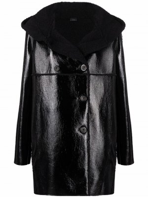 Пальто из искусственной кожи с капюшоном PINKO. Цвет: черный