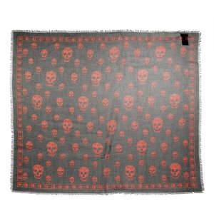 Шарф skull scarf 104x120 modal/silk loden/orange Alexander Mcqueen, зеленый McQueen