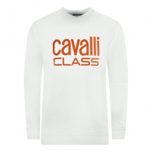 Белый свитшот с ярким логотипом бренда Cavalli Class, CLASS