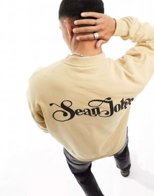 Бежевый свитшот в стиле ретро с принтом на груди и спине Sean John. Цвет: бежевый