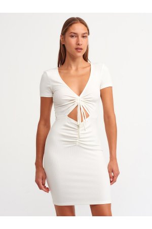 Платье со сборками спереди и V-образным вырезом, экрю , белый Dilvin
