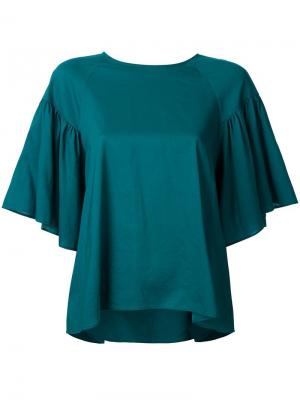 Расклешенная блузка с оборками Muveil. Цвет: зелёный