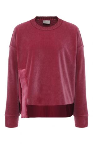 Бархатный пуловер с круглым вырезом Moncler. Цвет: розовый
