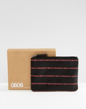 Черный кожаный бумажник на молнии с красной отделкой ASOS. Цвет: черный