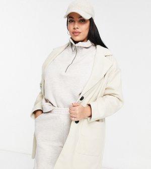 Классическое однобортное пальто бежевого цвета -Бежевый Simply Be